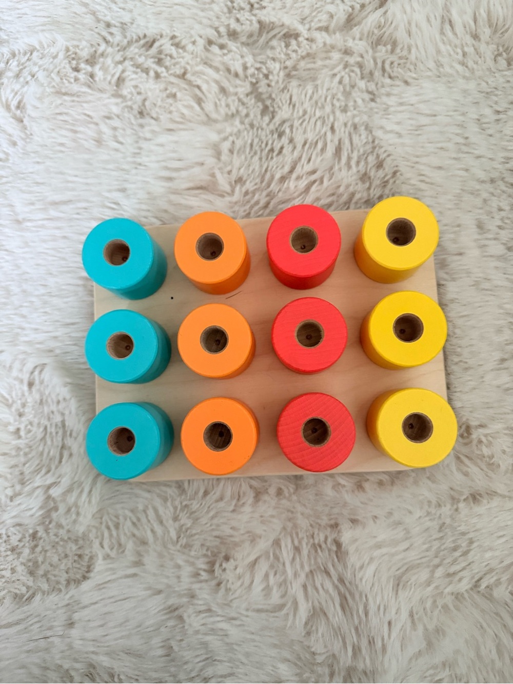 Wooden Color Sorting Peg Board - Teal, Orange, Red, Yellow
